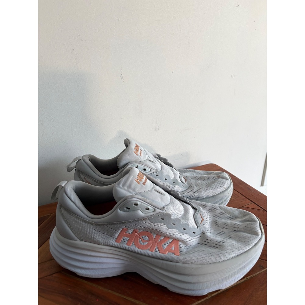 Hoka Bondi 8 Womens Running Shoes Grey Rose Gold 1127952 Maximum Cushion